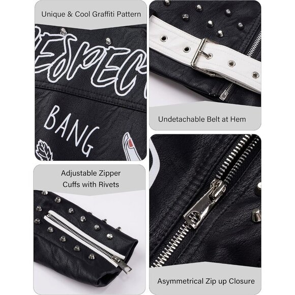 🆕 Women White Trendy Faux Leather Jacket Rivet Spring Winter Fashion Clothes - Picture 6 of 6